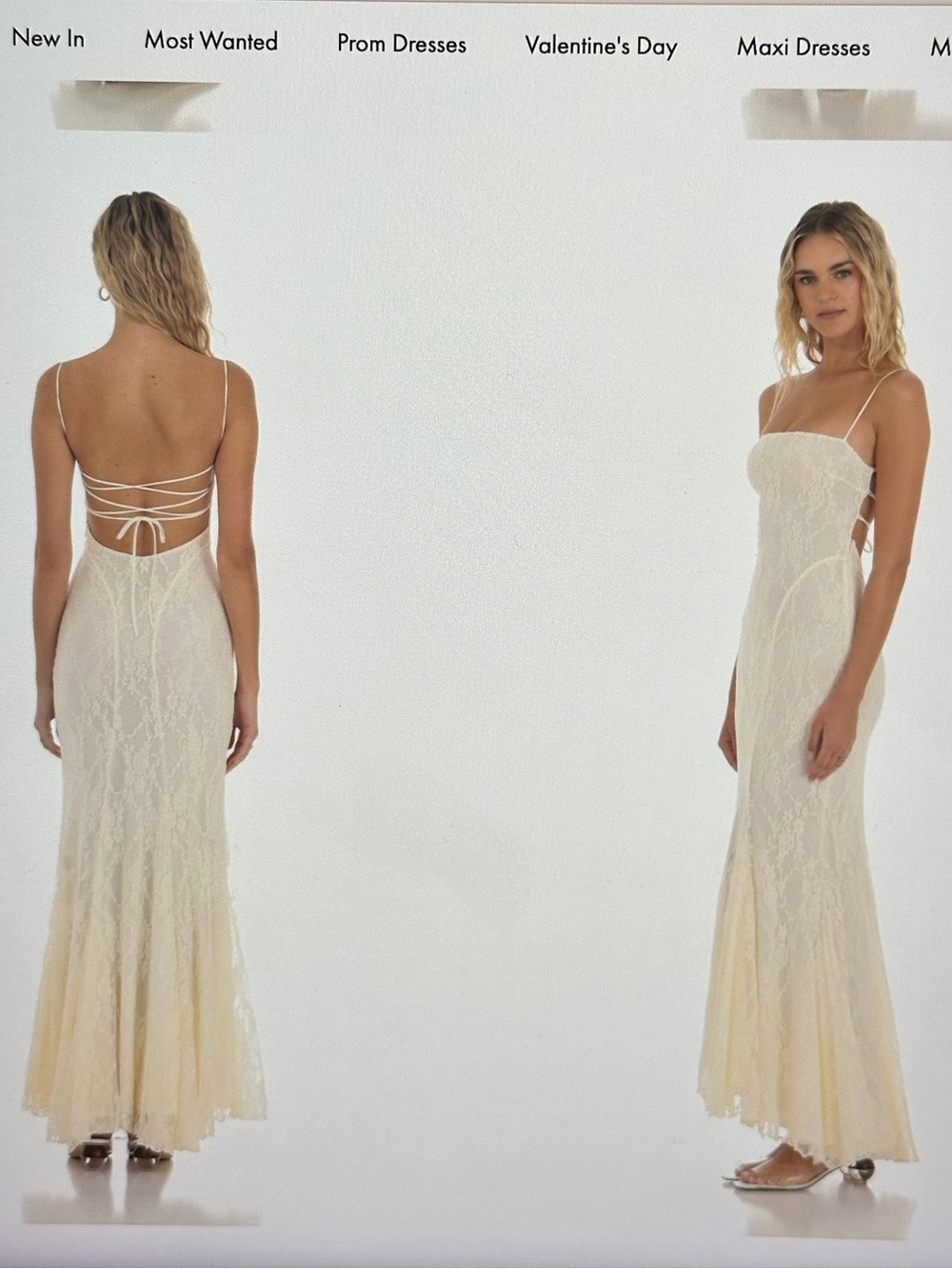 Lucy in the Sky - Lace Open-Back Mermaid Maxi Dress in Cream in Small